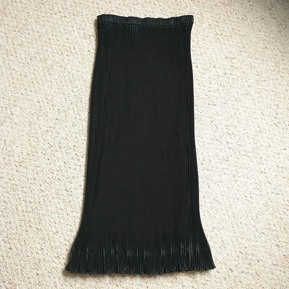 Lilith Maxi Skirt XL Black Stretch Pencil Broomstick Crinkle Pleated France